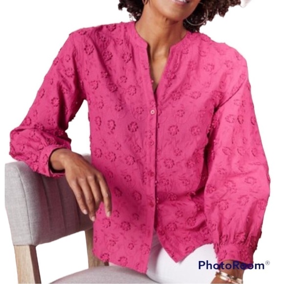 SOFT SURROUNDINGS Sunny day Blouse top MAGENTA PINK Size Small Petite - Picture 1 of 8